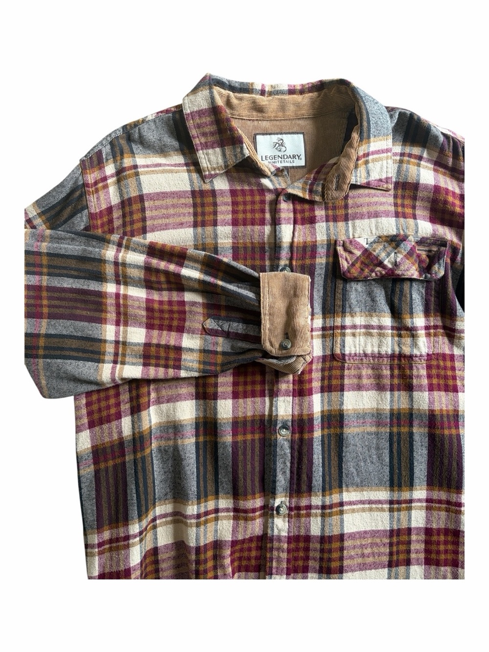 Legendary Whitetails Men's Buck Camp Shirt Plaid Flannel Size L Cord Accents